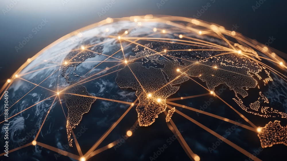 Poster rank coordinator network concept, dynamic image of global network visualization with connections