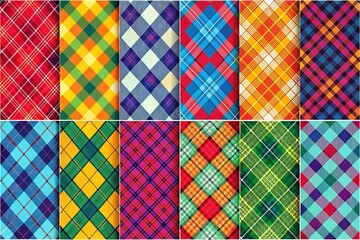 Fototapeta premium Argyle Plaid Pattern Collection: Bright, Sharp, Colorful Textile Designs