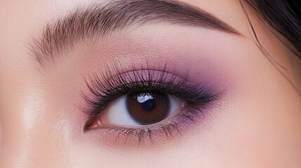 Close-up Eye Makeup Look with Purple and Pink Hues