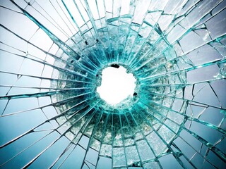 Broken Glass Hole White Background - Sharp Bright Colorful Cracked Glass Texture Photography