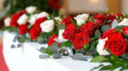 Romantic Red and White Rose Arrangement Wedding Decor