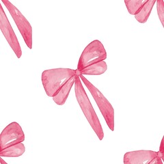 Pattern with pink watercolor bows