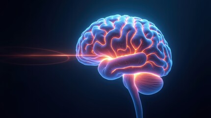Human Brain Surrounded by Neural Connections, Stylized Artistic Image of Glowing Synaptic Paths and Energy Concept