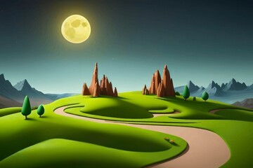 Beautiful and Peaceful Nature Scenery Illustration Landscape Countryside Tranquil Vibrant and Colorful