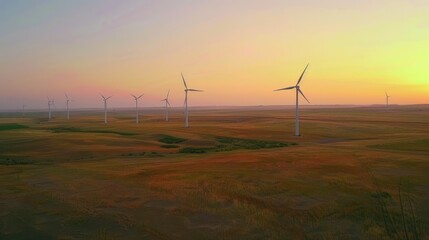 Obraz premium Wind Turbines in Field at Sunset