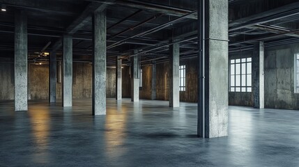 Vast Industrial Concrete Space with High Ceilings