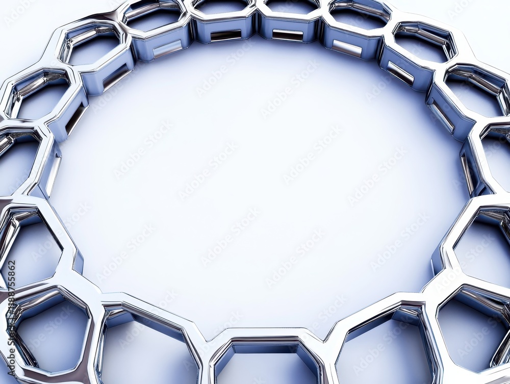 Fototapete abstract chrome hexagon pattern circular frame design background image.