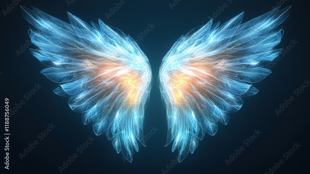 Poster Ethereal Glowing Wings in Abstract Style with Soft Lighting on Dark Background