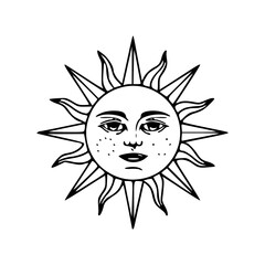a line art drawing of a sun with a smile