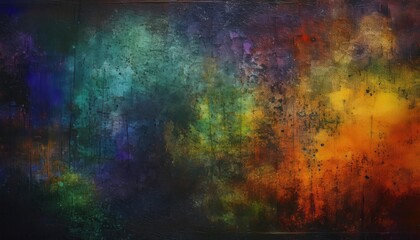 Obraz premium vivid abstract cosmic landscape in deep blues, greens, and fiery oranges with textured gradient transitions, perfect for digital art background