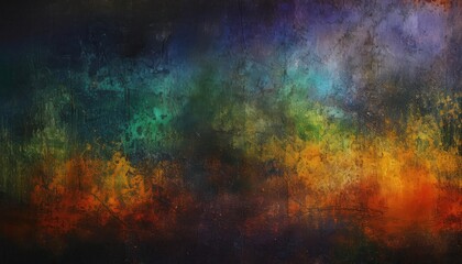 Obraz premium vivid abstract cosmic landscape in deep blues, greens, and fiery oranges with textured gradient transitions, perfect for digital art background
