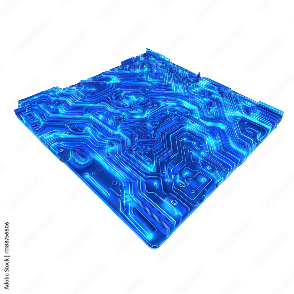Poster a glowing blue circuit board with intricate patterns, resembling advanced technology and digital str
