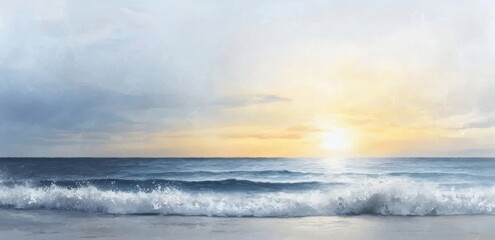Obraz premium Breathtaking Sunset Over Ocean with Golden Hues and Serene Waves Capturing Nature's Tranquil Beauty