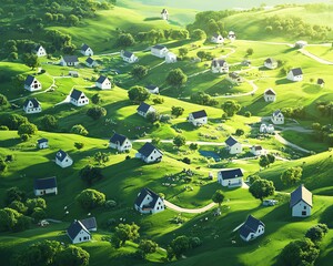 High-angle view of a vibrant fantasy world