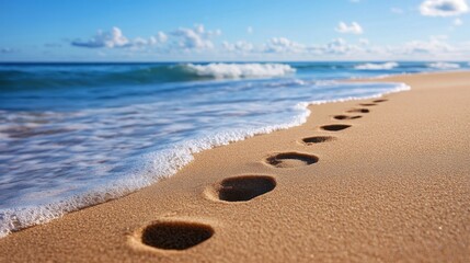 Obraz premium Footprints on the Beach: A Coastal Journey