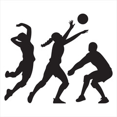 set of vector various volleyball player silhouettes