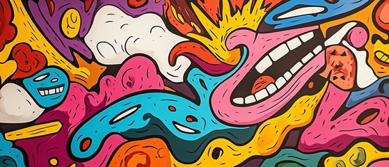 Vibrant abstract art. Colorful doodles and shapes create a psychedelic, energetic design. Perfect for backgrounds, websites, and more!