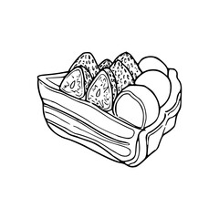 a line art drawing piece of cake illustration for coloring page