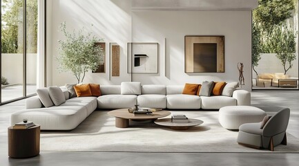 Modern white living room with a large sofa