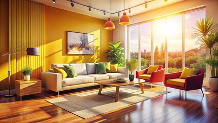 Fototapeta premium Dreamy Home Interior Design: Sunlit Rooms, Luxurious Decor, Modern Aesthetics