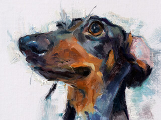 Dachshund abstract realistic profile pet portrait in expressionist art style © Ilarialapreziosa