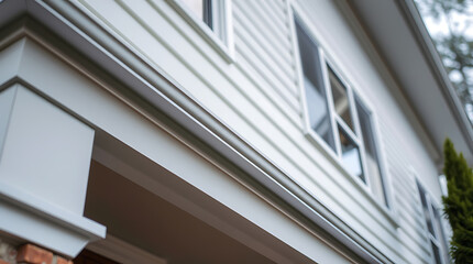 Fototapeta premium Modern House Exterior: White Facade, Classic Design, and Clean Lines. Real Estate Photography