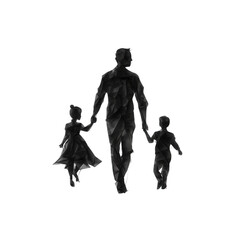 A sculpture depicting a father holding hands with his two children, symbolizing family unity and togetherness.