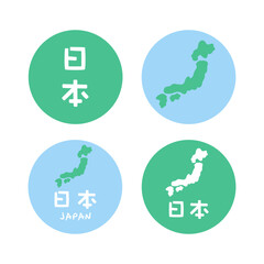 シンプルな日本地図　イラスト素材　セット