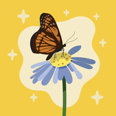 vector art of a butterfly and one flower