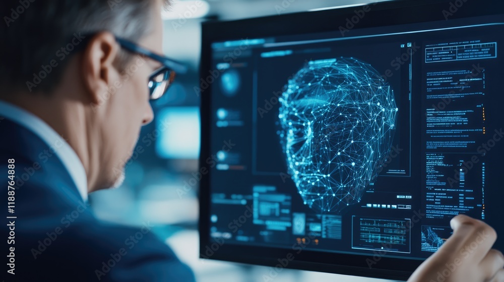 Aufkleber innovative technology analysis of facial recognition systems in a modern office environment data vis