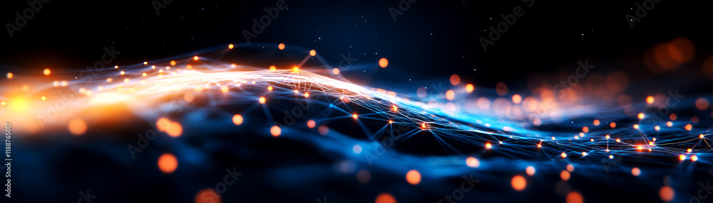 Poster dynamic technology waves captured in a digital landscape abstract environment colorful lights and mo