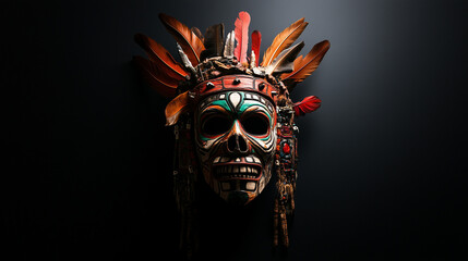 A lone traditional Bolivian mask, adorned with complex designs, appears to float against a plain backdrop.