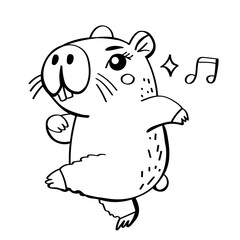 Hand drawn dancing capybara. Cute vector doodle illustration