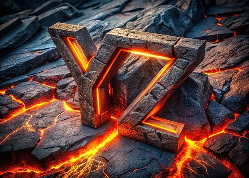 Lava Cracked Stone Alphabet Y Z - Fiery Abstract Art