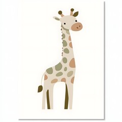 Obraz premium Adorable Giraffe Minimalist Poster for Soothing Children s Room Decor with Gentle Hand Drawn Style