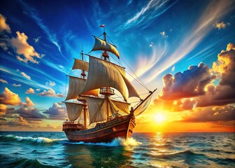 Fototapeta premium Medieval Ship at Sea - Epic Voyage