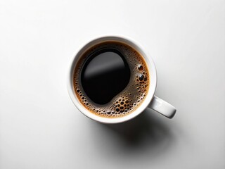 Overhead Coffee Mug Photo: Bright White Background, Sharp Focus, Detailed Texture