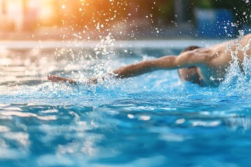 Professional Swimmer Diving Into a Pool with Splashing Water