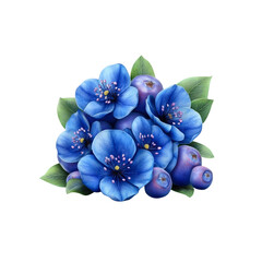 Fototapeta premium Vibrant Blue Flowers and Blueberries Illustration