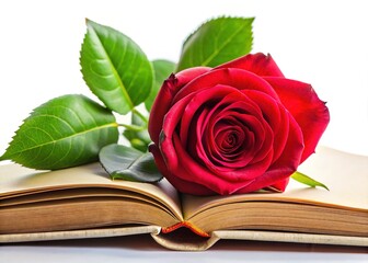 Red Rose on Open Book -  Beautiful Floral Still Life