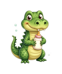 Cute Alligator with baby Bottle Clipart.