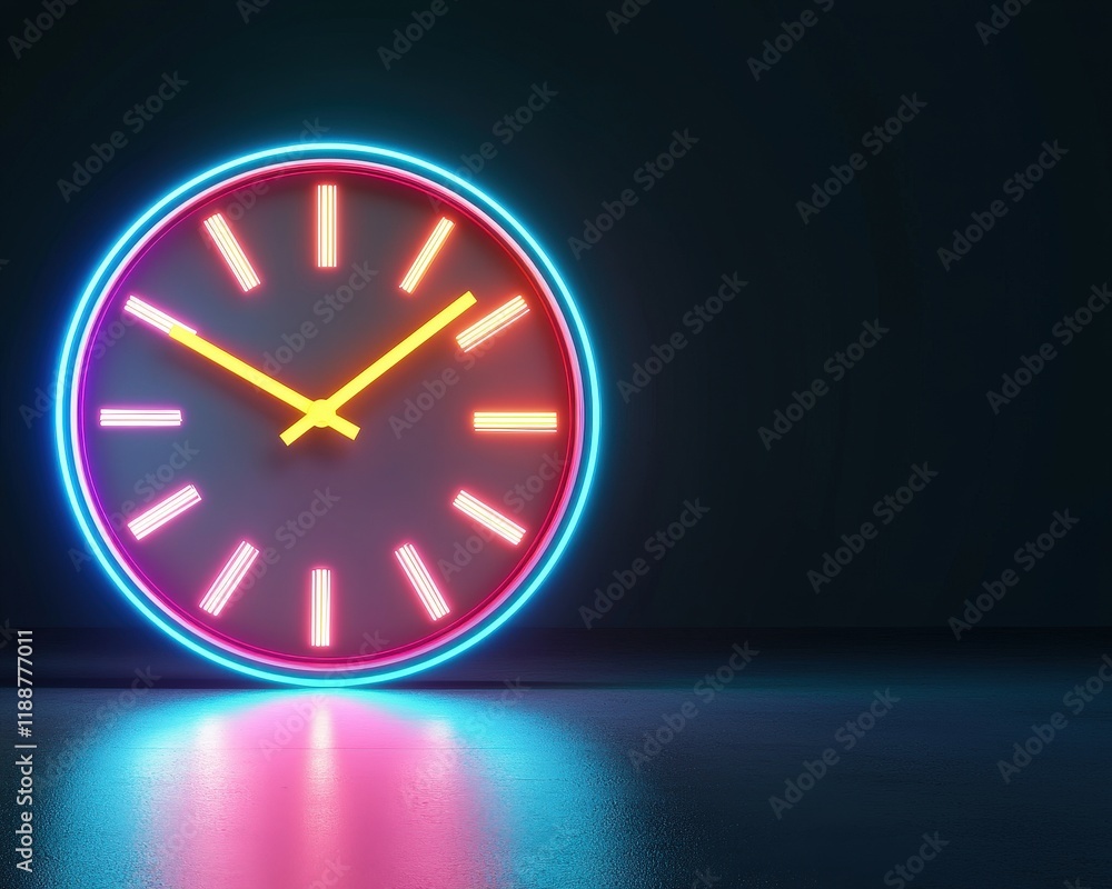 Poster a symbolic glowing clock representing 24/7 call center availability.