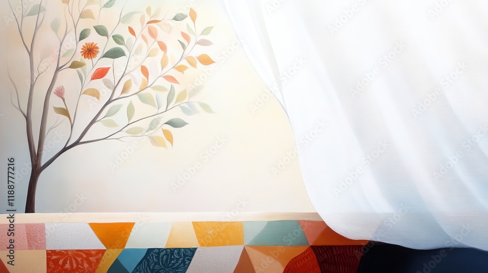 Aufkleber abstract art of a tree with colorful leaves against a soft background featuring elegantly draped fab