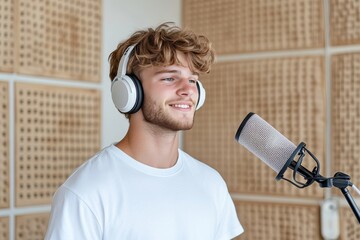 A man immersed in a music recording session in a studio. Generative AI