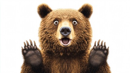Wide Angle Surprised Bear: Cute Wild Animal in Center