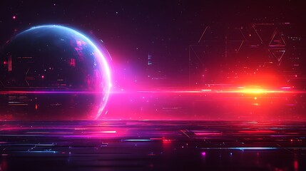 Futuristic Planet Landscape with Digital Interface Overlay