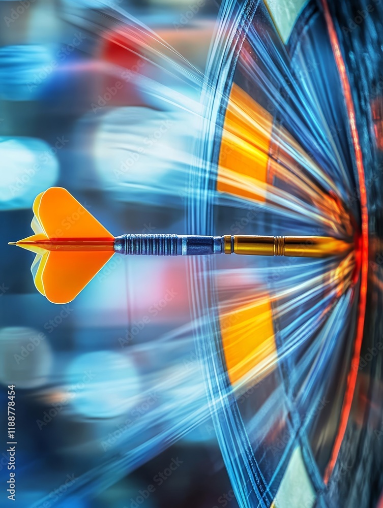 Poster this abstract image symbolizes a missed business target, using dart motifs and vibrant visuals to co