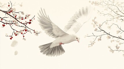 Obraz premium Professional Flying Peace Dove Centered Wide Angle View