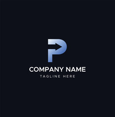Arrow sign logo inside natural letter P. vector