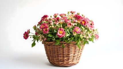 Obraz premium 35. A beautiful and elegant flower basket on a white background, perfect for gifting during joyous celebrations